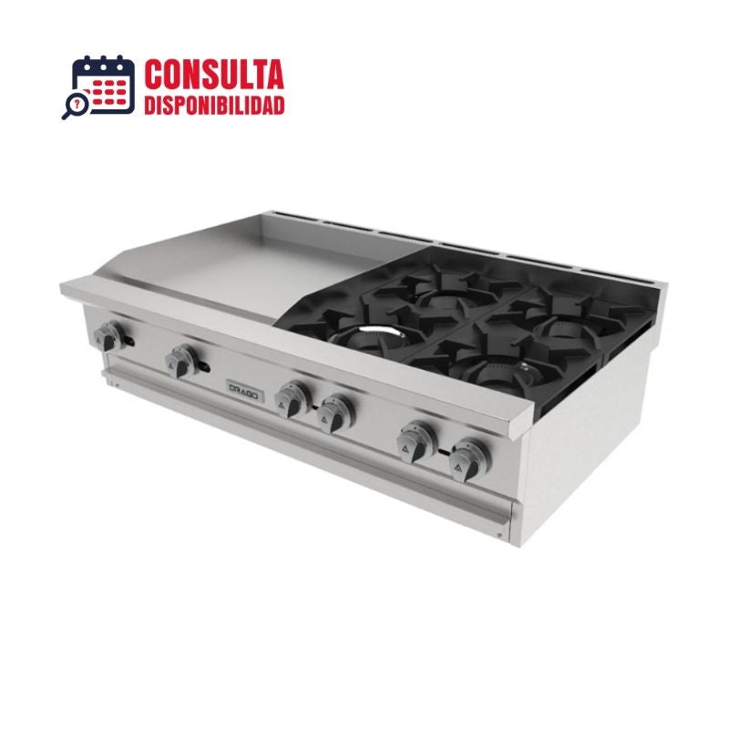 ESTUFA COMBINADA PARRILLA Y PLANCA 4 QUEMADORES MODELO CG-40PD MARCA DRAGO