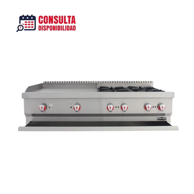 ESTUFA COMBINADA PARRILLA Y PLANCA 4 QUEMADORES MODELO CG-40PD MARCA DRAGO