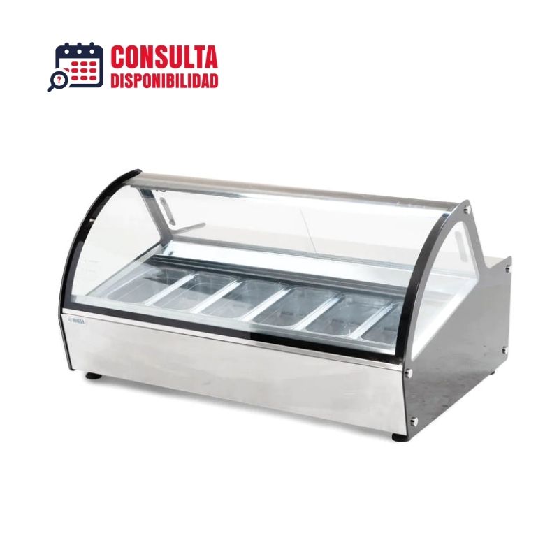 VITRINA EXHIBIDORA DE HELADOS DE 6 INSERTOS SOBRE MOSTRADOR MODELO RTD-122L-1 MARCA MIGSA