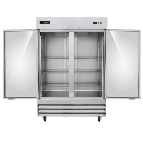 REFRIGERADOR PROFESIONAL VERTICAL EN ACERO INOXIDABLE 2 PUERTAS DE CRISTAL MODELO RV-2PC-SS-01 MARCA ICEHAUS