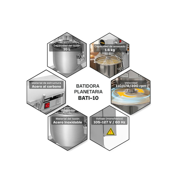 BATIDORA PLANETARIA DE 10LTS MODELO BATI-10 MARCA RHINO