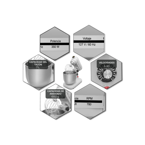 BATIDORA PLANETARIA 7LTS MODELO BATI-7 MARCA RHINO