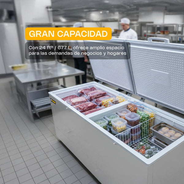 CONGELADOR HORIZONTAL CON TAPA DE ACERO INOXIDABLE 24FT MODELO CONGECO-24X MARCA RHINO