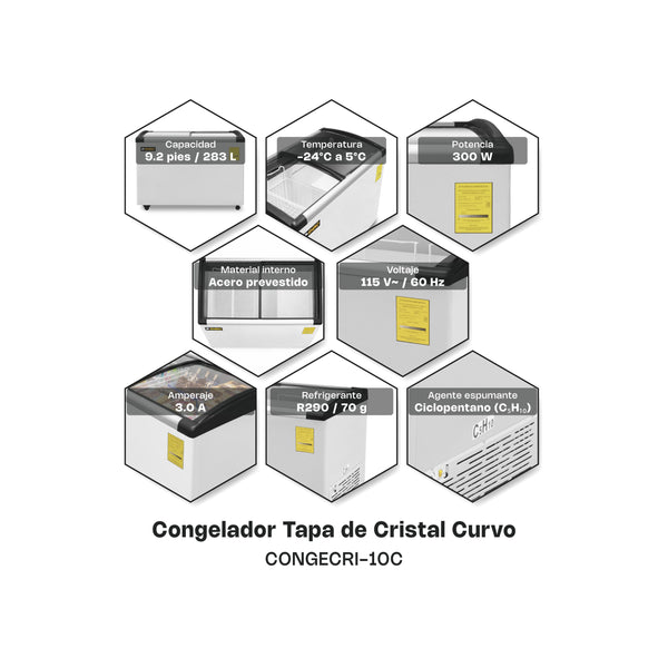 CONGELADOR PALETERO CURVO MODELO CONGECRI-10C MARCA RHINO