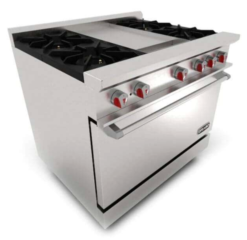 ESTUFA DE 4 QUEMADORES HORNO Y PLANCHA DE 1PIE MODELO CG-41P MARCA DRAGO