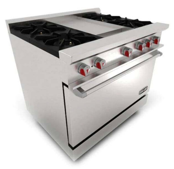 ESTUFA DE 4 QUEMADORES HORNO Y PLANCHA DE 1PIE MODELO CG-41P MARCA DRAGO