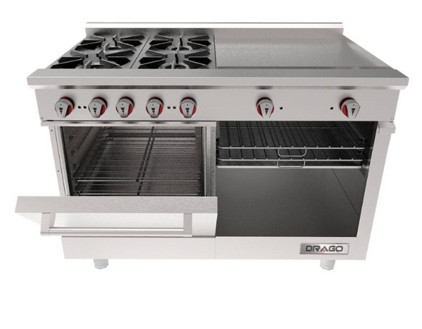 ESTUFA CON 4 QUEMADORES, HORNO Y PLANCHA DE 2 PIES MODELO CG-41PD MARCA DRAGO