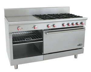 ESTUFA DE 6 QUEMADORES CON PLANCHA GRATINADOR Y HORNO MODELO CG-61PD MARCA DRAGO