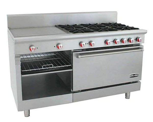 ESTUFA DE 6 QUEMADORES CON PLANCHA GRATINADOR Y HORNO MODELO CG-61PD MARCA DRAGO