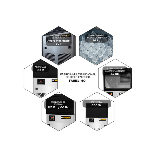 FABRICADORA DE HIELO MODELO FAHIEL-40 MARCA RHINO