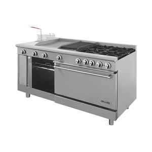 ESTUFA CON 4 QUEMADORES, HORNO, ASADOR DE 1 PIE, PLANCHA DE 2 PIER, FREIDOR Y GRATINADOR MODELO UNIVERSAL STD MARCA DRAGO