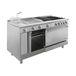 ESTUFA CON 4 QUEMADORES, HORNO, ASADOR DE 1 PIE, PLANCHA DE 2 PIER, FREIDOR Y GRATINADOR MODELO UNIVERSAL STD MARCA DRAGO