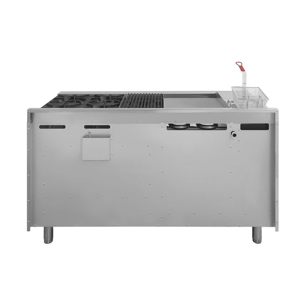 ESTUFA CON 4 QUEMADORES, HORNO, ASADOR DE 1 PIE, PLANCHA DE 2 PIER, FREIDOR Y GRATINADOR MODELO UNIVERSAL STD MARCA DRAGO