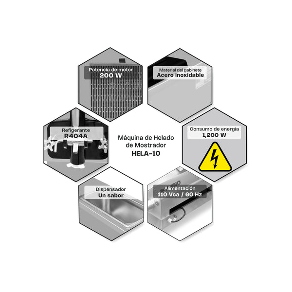 MAQUINA DE HELADOS DE MOSTRADOR MODELO HELA-10 MARCA RHINO