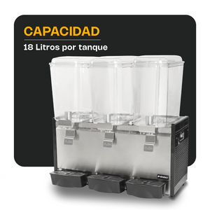 DISPENSADOR DE BEBIDAS FRÍAS 3 TANQUES MODELO DISBEF-3T MARCA RHINO