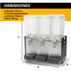 DISPENSADOR DE BEBIDAS FRÍAS 3 TANQUES MODELO DISBEF-3T MARCA RHINO