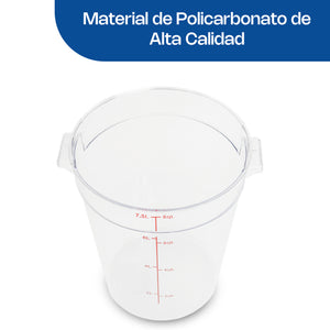 RECIPIENTE DE POLICARBONATO REDONDO GRADUADO MODELO REPORE-8 MARCA CALEDONIA