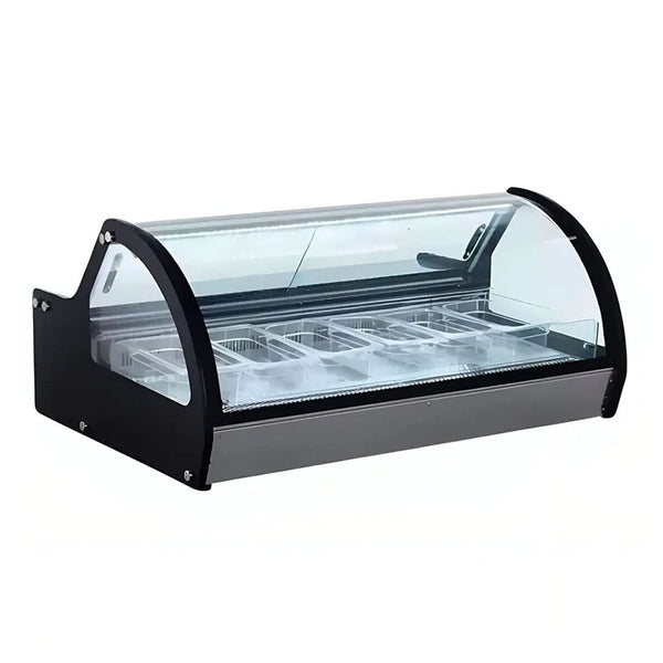 VITRINA EXHIBIDORA DE HELADOS DE 6 INSERTOS SOBRE MOSTRADOR MODELO RTD-122L-1 MARCA MIGSA