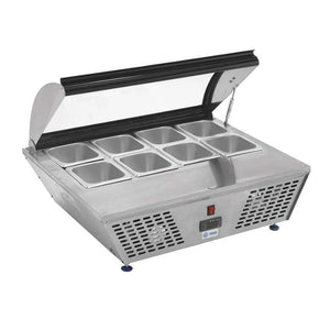 Base Refrigerada De Sobre Mesa MIGSA RTW-67L Con Tapa Cristal Curvo para 8 insertos Acero Inoxidable