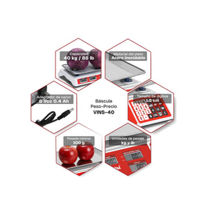 BASCULA DIGITAL DE MOSTRADOR MODELO VINS-40 MARCA VINSON